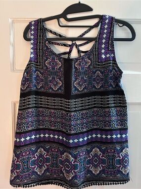 Xhilaration Strappy-Back Printed Tank Top - Purple, Black, White